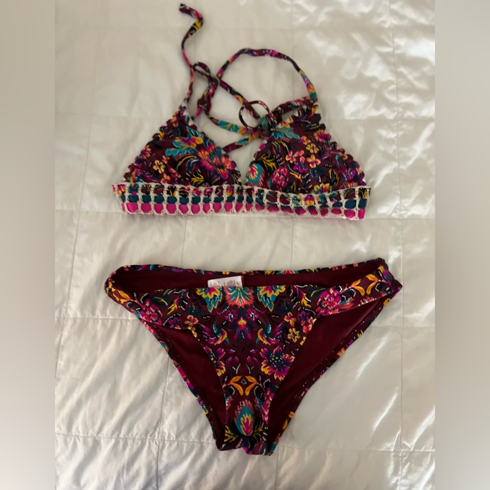 Xhilaration Burgundy and Multicolor Bikini Set
